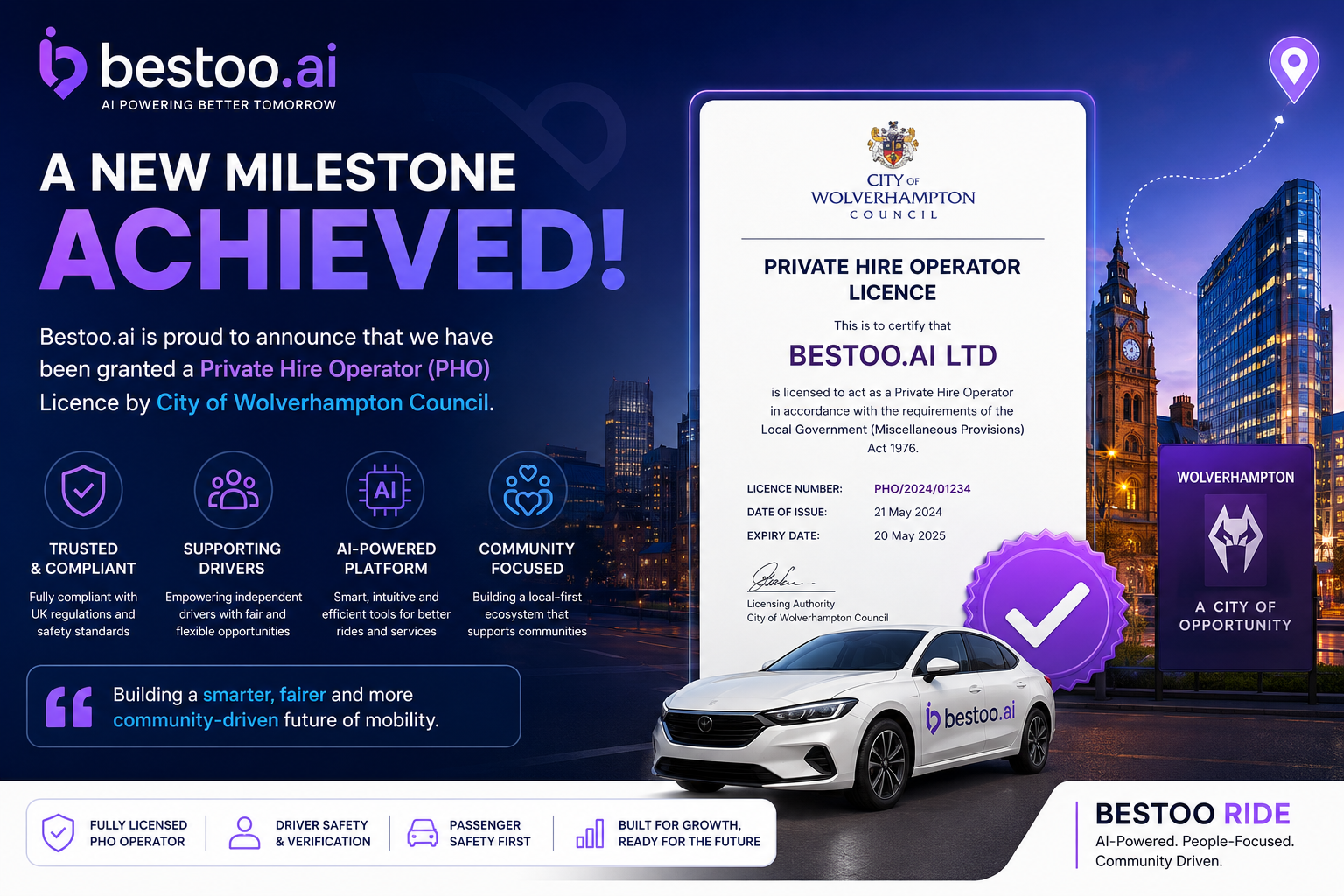 Bestoo.ai Achieves Private Hire Operator Licence from City of Wolverhampton Council