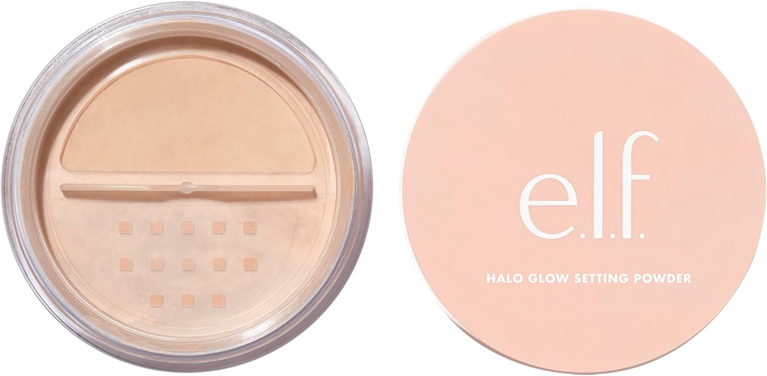 e.l.f., Halo Glow Setting Powder, Silky, Weightless, Blurring, Smooths, Minimizes Pores and Fine Lines, Creates Soft Focus Effect, Medium, Semi-Matte Finish 6.8g