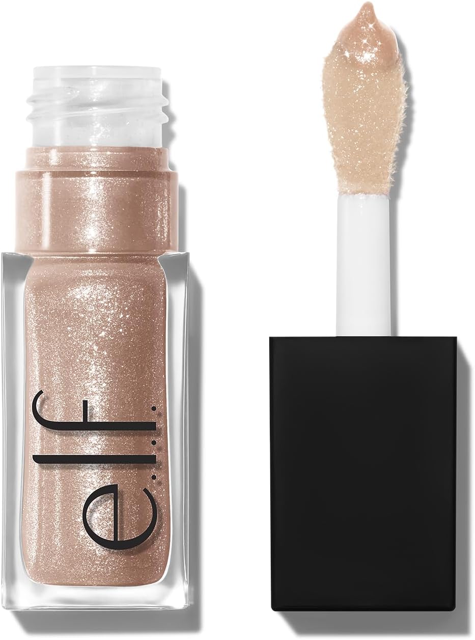 e.l.f. Glow Reviver Lip Oil, Nourishing and Hydrating with High-Shine Glimmer Finish & Sheer Wash of colour, Minty Scent, Non-Sticky, Vegan & Cruelty-free, Crystal Baller