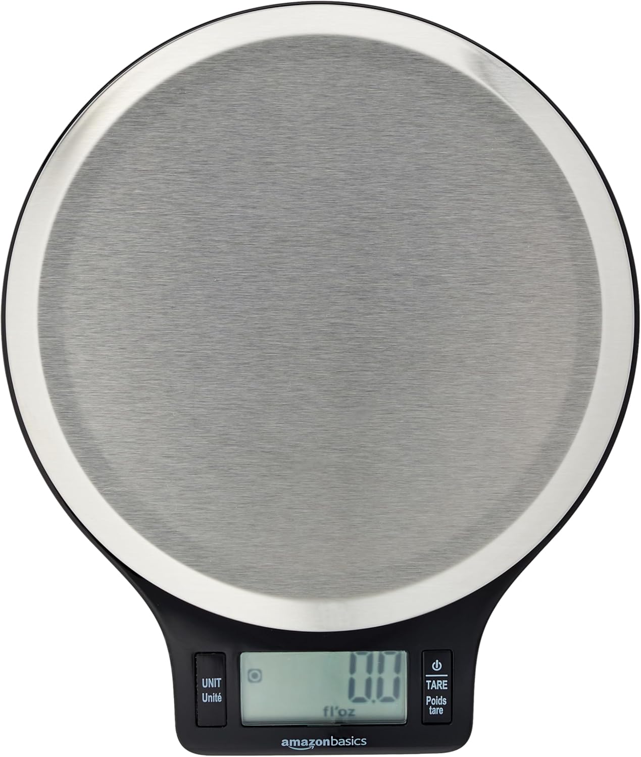 Basics Digital kitchen scales with LCD display (with batteries), Black and Stainless Steel, BPA free, Weighs up to 11 pounds