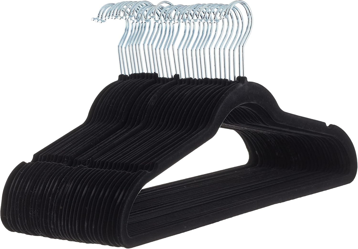 Amazon Basics Slim Velvet Non-Slip Suit Hangers - 30-Pack, Black/Silver