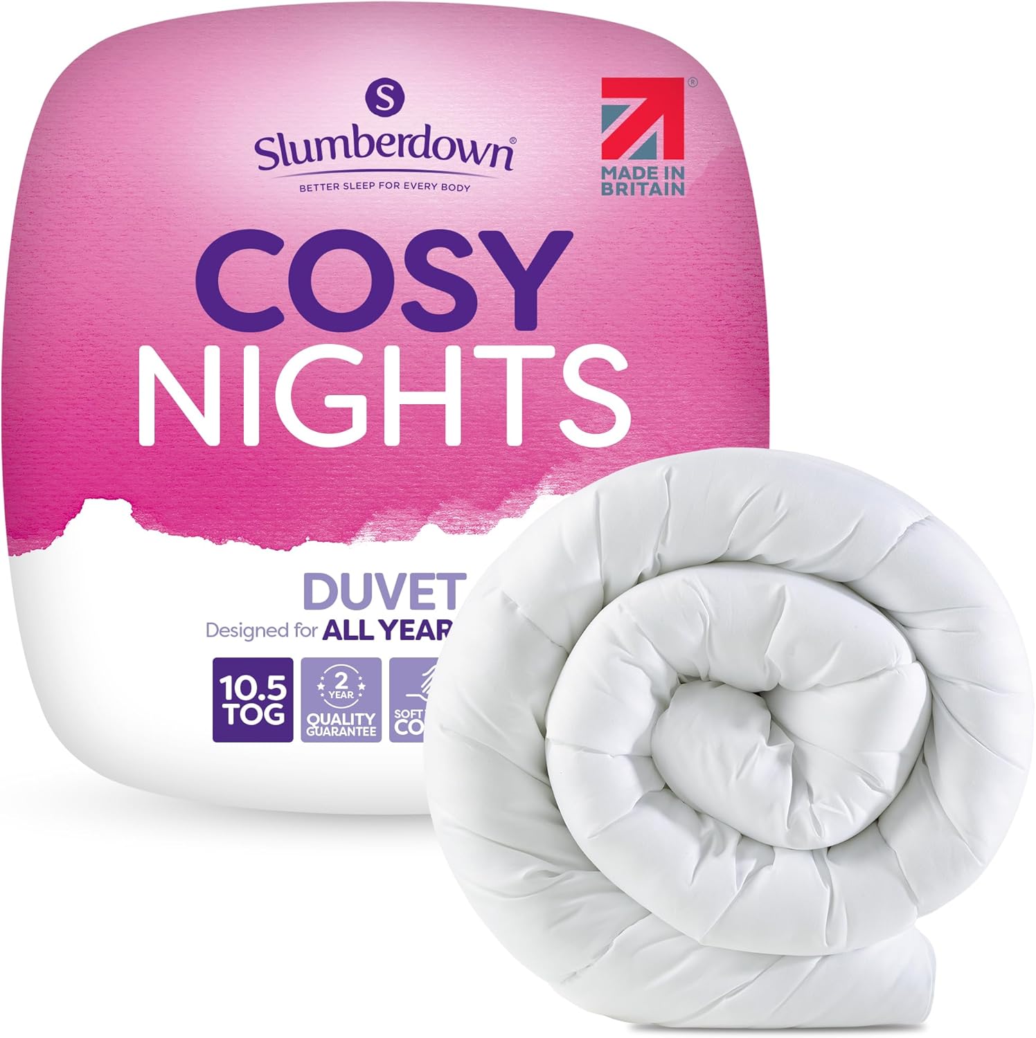 Slumberdown Cosy Nights Single Duvet 10.5 Tog - Soft & Breathable All Year-Round Single Quilt for Summer, Autumn & Winter | UK-Made, Non-Allergenic & Washable (135 x 200cm)