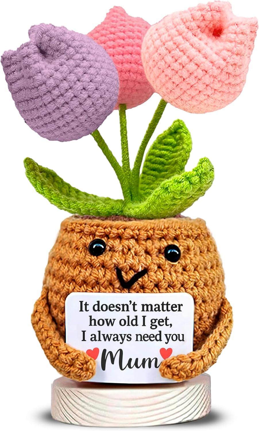 Crochet Tulip Mum Gift with Sweet Message – “I Always Need You Mum” – Handmade Mother’s Day Gift, Birthday Gifts for Mums, Cute Appreciation Keepsake, Thank You Mum Present