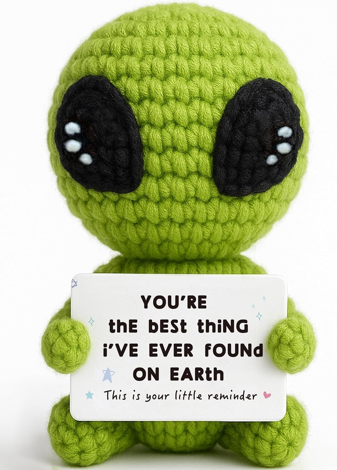 Crochet Alien Plush with Love Message – “You’re the Best Thing I’ve Ever Found on Earth” – Handmade Valentine’s Day Gift for Girlfriend, Boyfriend, Wife or Husband – Cute