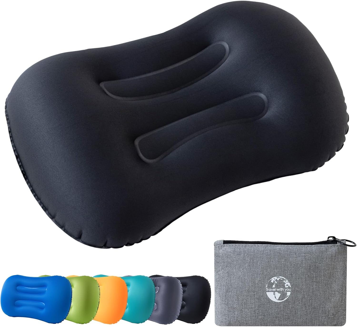 Camping Pillow Camping Essentials Lightweight Compact Inflatable Air Travel Pillow with Ergonomic Support for Camp Backpacking Hiking Beach Accessories & Equipment (Black)