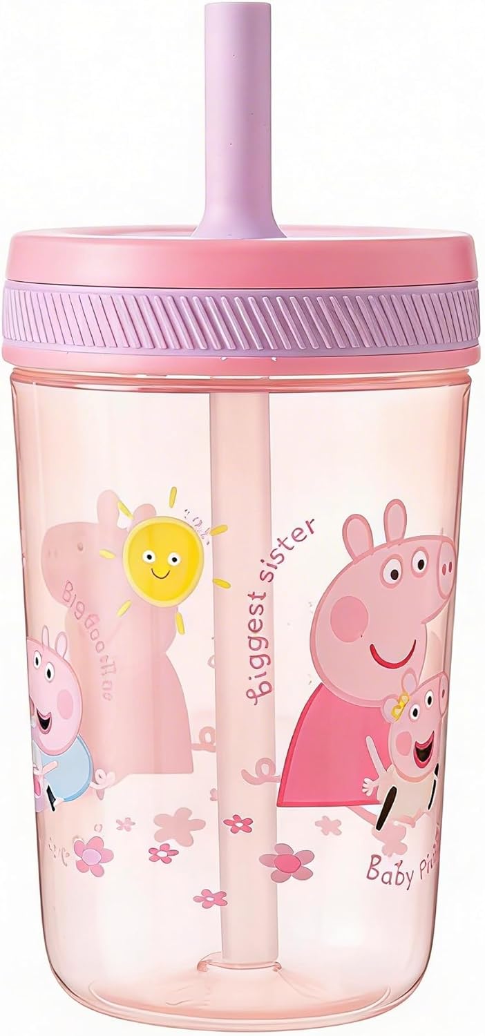 Peppa Pig Family Kelso Soft Straw Cup – 350ml | BPA-Free Toddler Drinking Cup with Secure Lid & Straw | Leak-Proof, Durable & Fun Design for Kids, Pink
