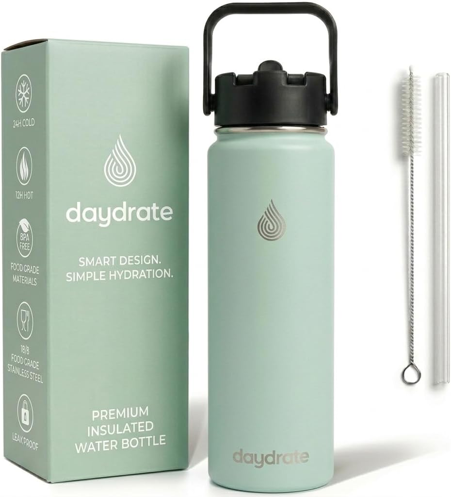 Insulated Metal Water Bottle with Straw 750ml