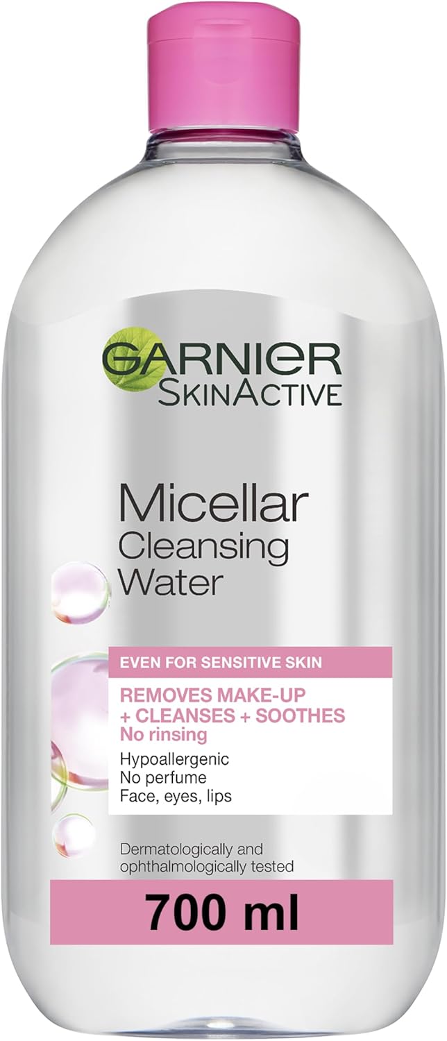 Garnier Micellar Cleansing Water 700ml, Gentle face cleanser & Make up Remover, Suitable For All Skin Types Including Sensitive Skin, Soothing Formula, Dermatologically Tested