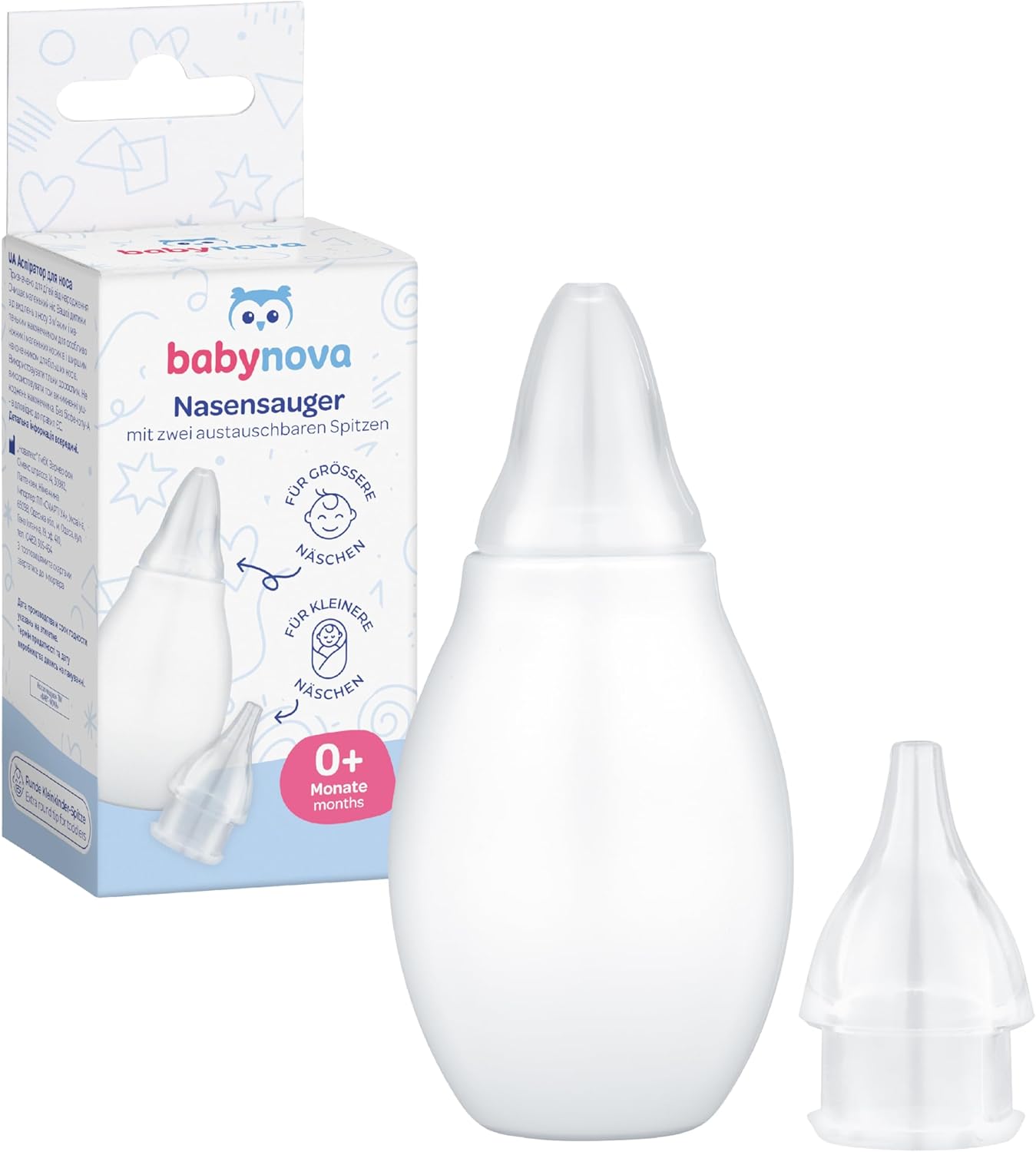 babynova Nasal Aspirator with Two Attachments for Babies and Toddlers - Snot Sucker for Gentle Removal of Nasal Mucus - BPA-Free
