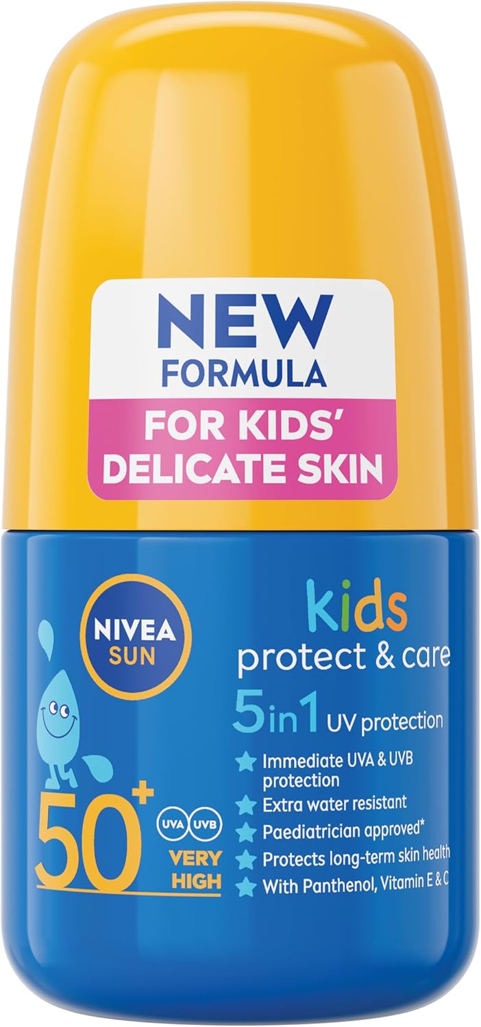 NIVEA Sun Kids Protect & Care SPF 50+ Roll On (50ml), Sunscreen with SPF 50, Roll-On Kids Sun Cream for Delicate Skin, Immediately Protects Against Sun Exposure